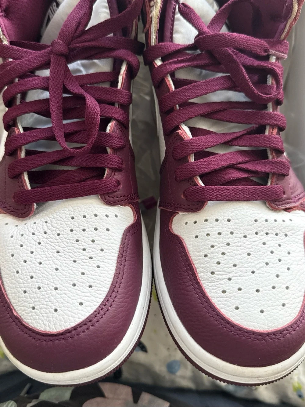 Jordan Women’s High-Top Sneakers in Burgundy and White